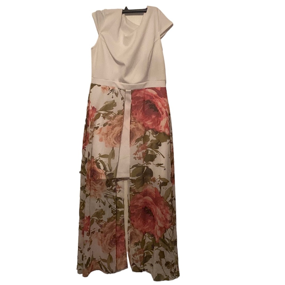 Elegant dress size L with a floral skirt attached.